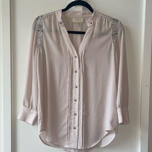 Anthropologie Moulinette Soeurs Button Blouse with Shimmer Crochet Lace Insets